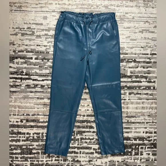 EDC Teal Blue Highrise Vegan Leather Jogger Pants  Elastic Waistband Size 6 - Picture 12 of 17